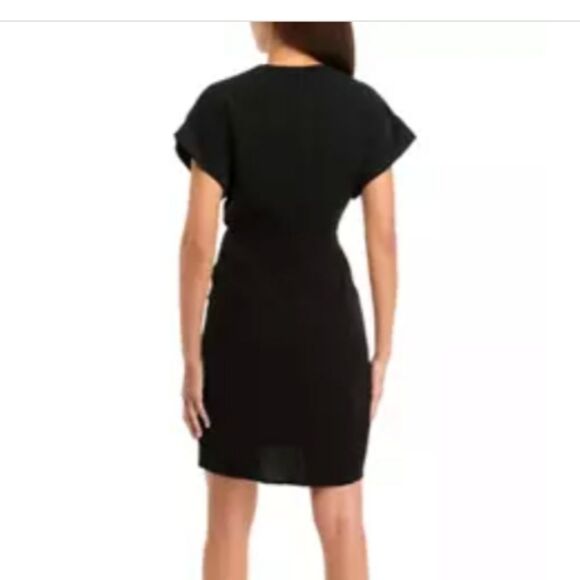 DKNY Black Cap Sleeved Fit & Flare Lined Poly Dress W Bavk Zip Closure DD4E2B94 - Picture 2 of 5